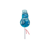 Blue snowman-shaped lollipop on a white background